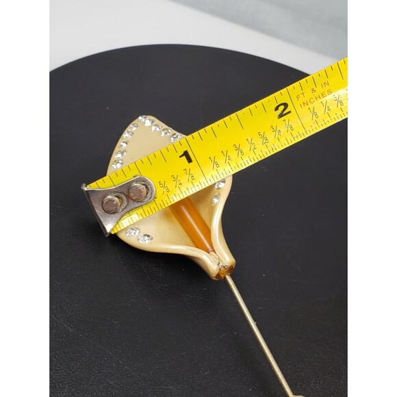 Vintage 1940's Celluloid Calla Lily Cream Clear Rhinestones 4" Stick Pin Brooch - Picture 15 of 15